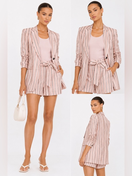 rag & bone Jackets & Blazers - Rag & Bone Claudia Pink Black Striped Linen Blazer Size 14
